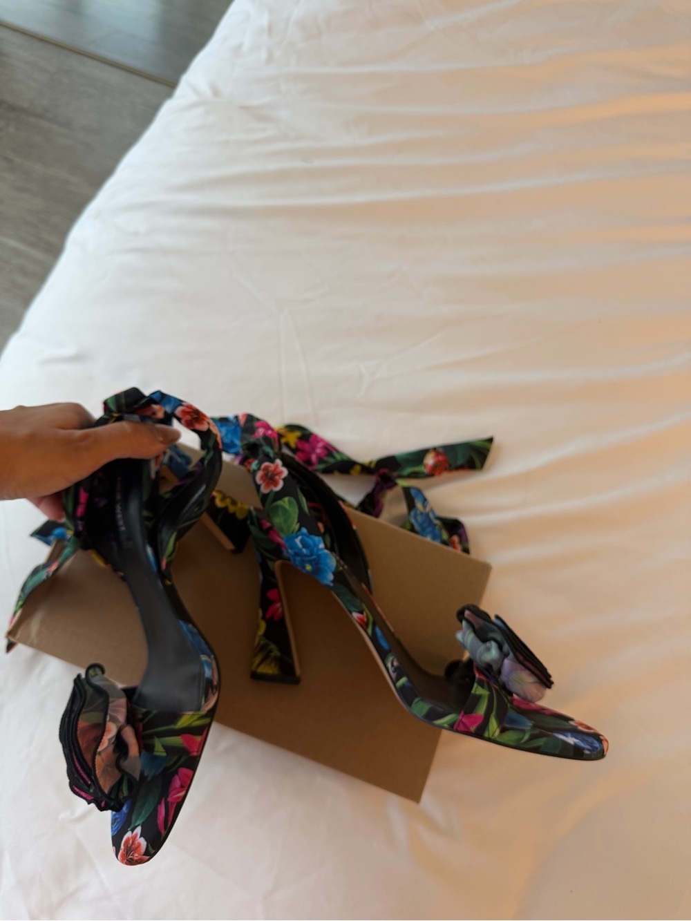 Nine West Floral Multicolor Ankle-Tie Block Heels - Picture 7 of 10